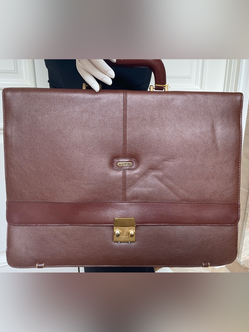 Vintage Le Lepidus Brown Briefcase Shoulder Bag Italy Hardware